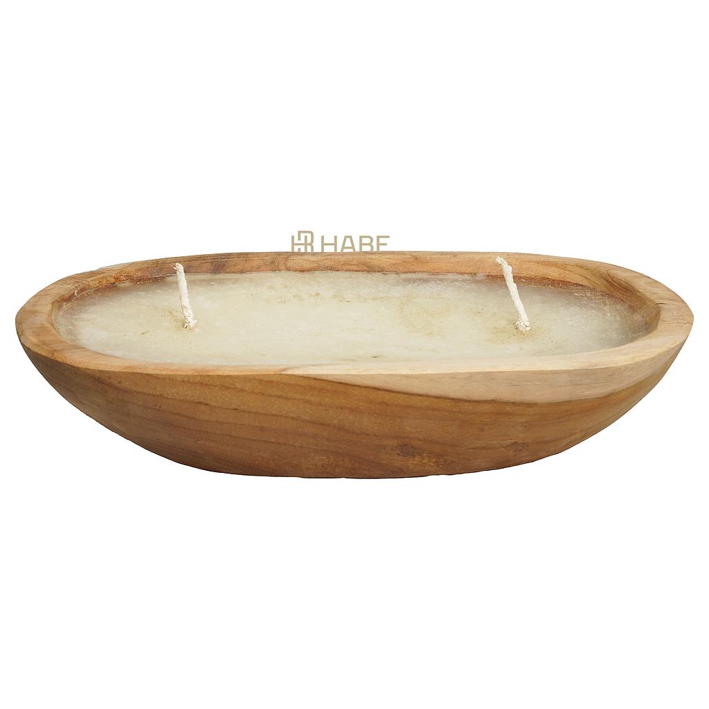 Bowl Teak Wood with Candle  28x18x6 cm Natural