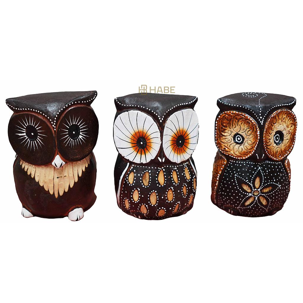Figurine Owl Albizia Wood 9x9x12 cm Multi