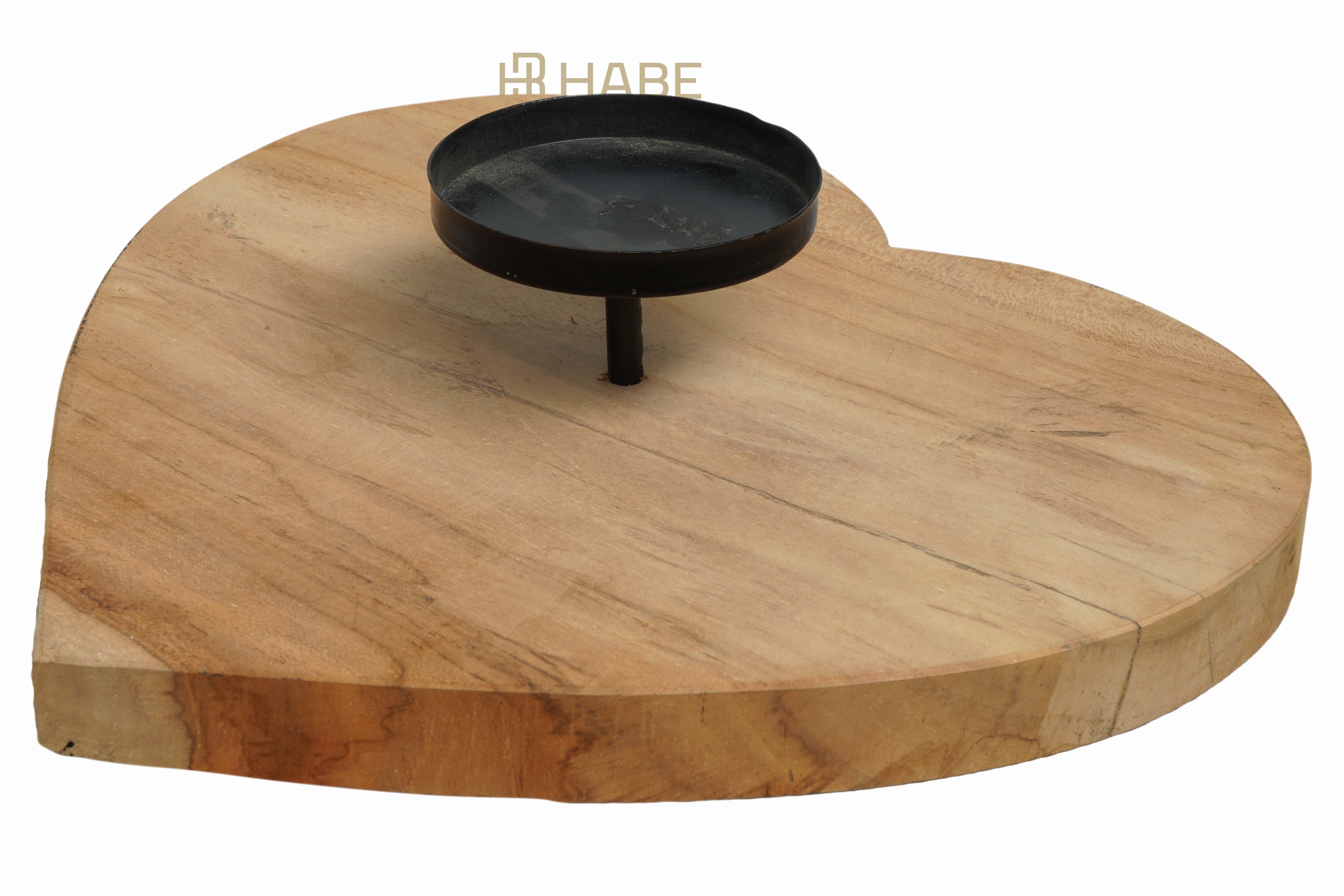 Teak heart plate candleholder S dia 18x6 cm