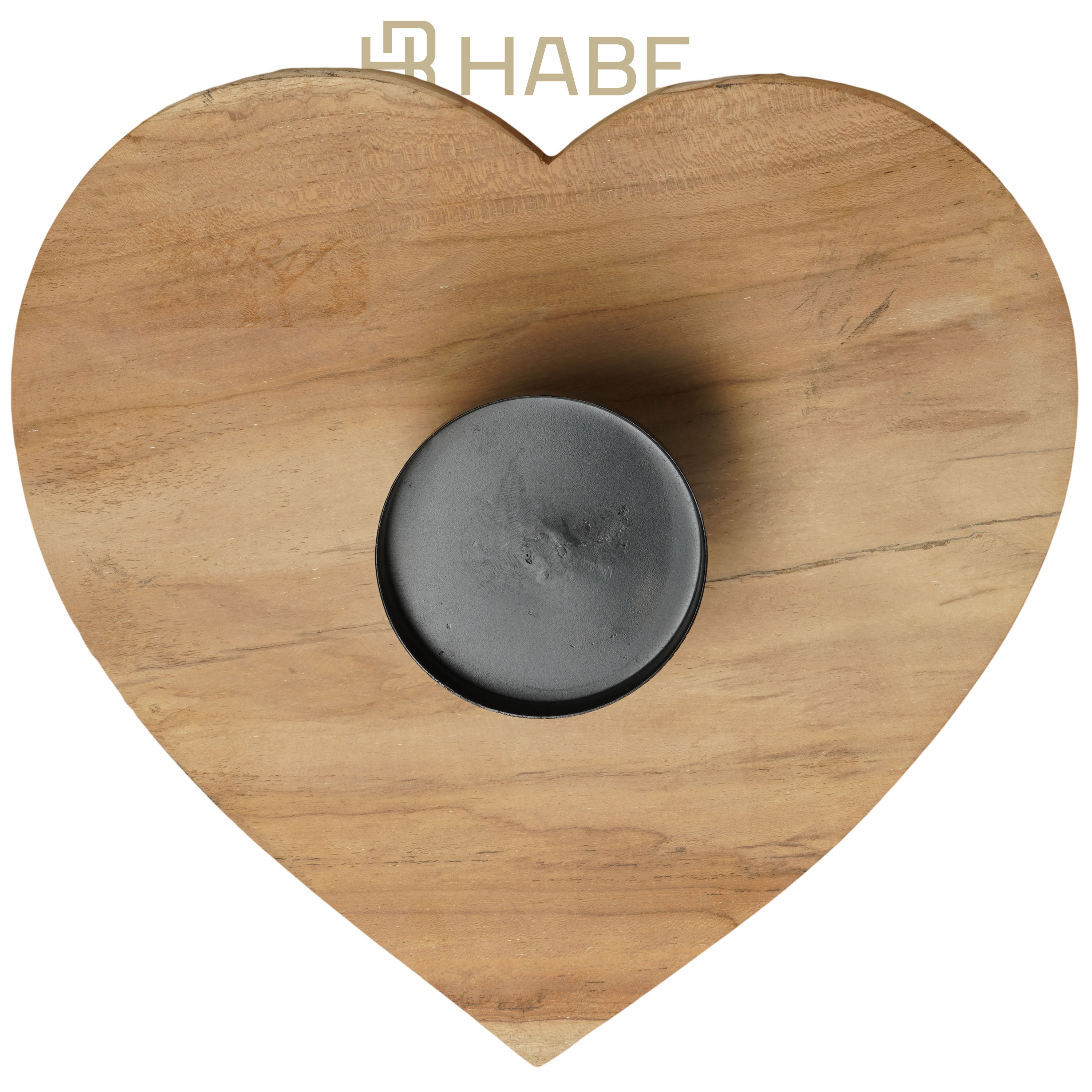 Teak heart plate candleholder S dia 18x6 cm